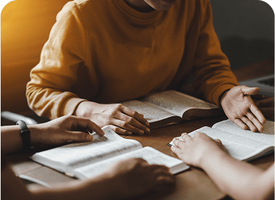 Study group with open books