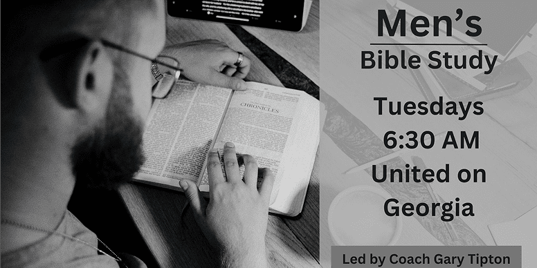 Man reading Bible; men's study flyer